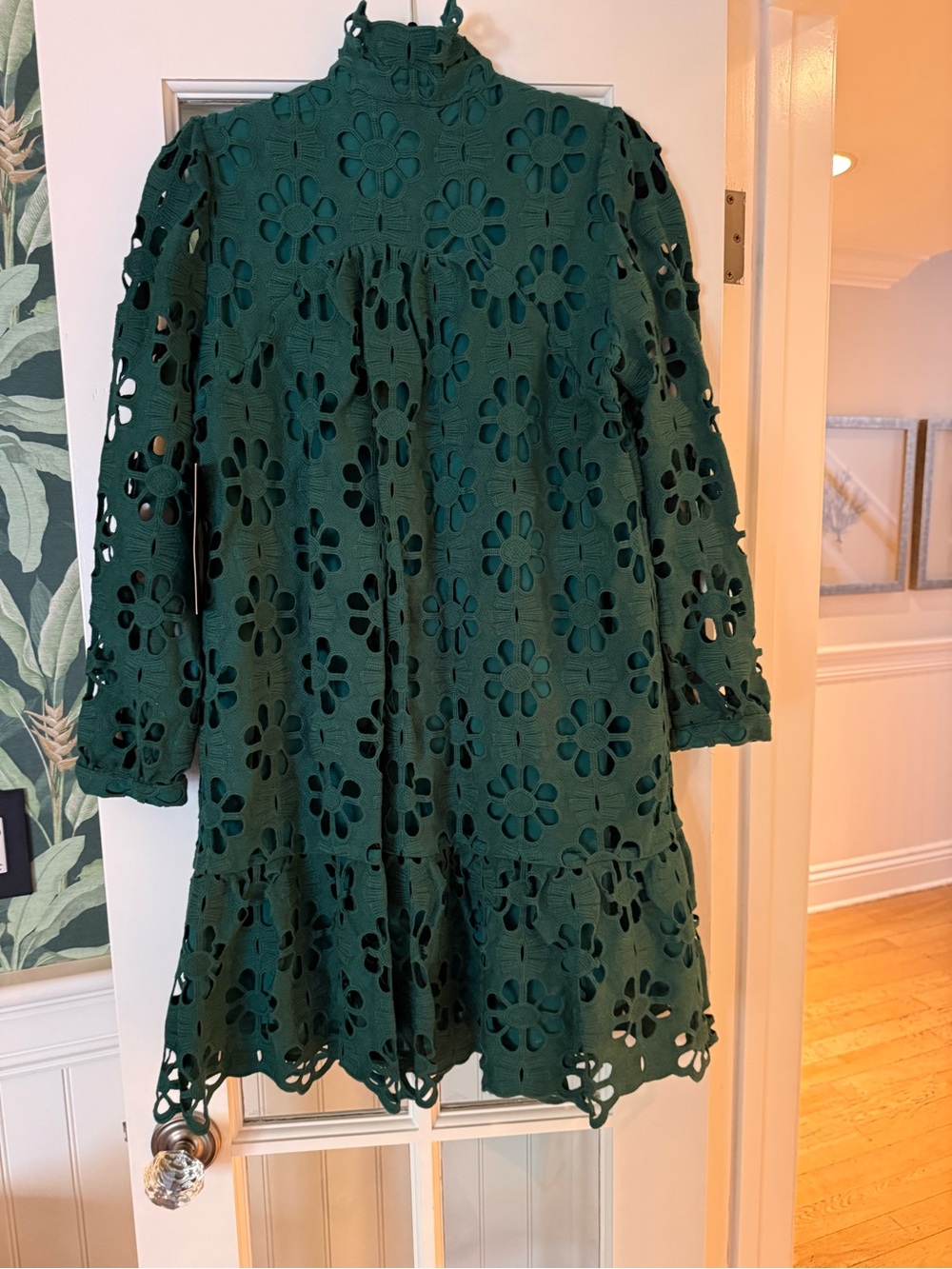 Dark Green Eyelet Floral A-Line Dress NWT Size S - Picture 3 of 8